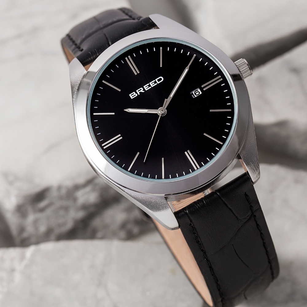 NWT All Black Men's Leather Band Watch